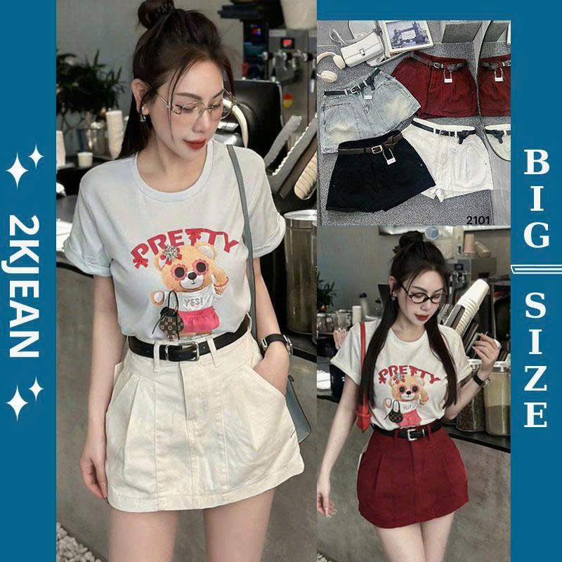  Quần váy Jean nữ bigsize từ 55-90kg quần đùi giả váy kiểu xếp ly lưng cao dáng chữ a hàng QC 2KJean QC2101 