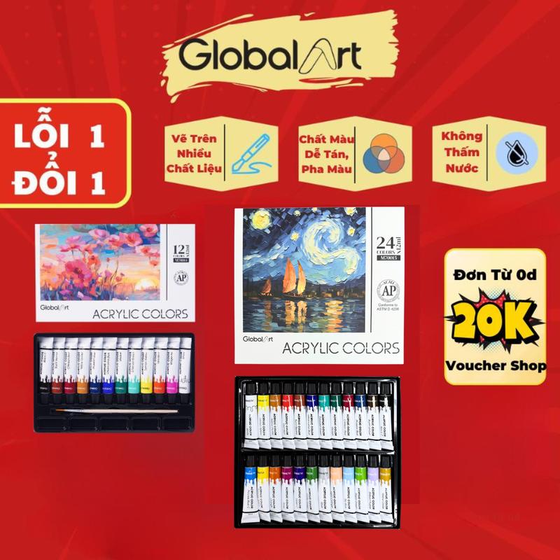  Màu Nước Acrylic Dạng Tuýp 12ml Global Art 12 24 Màu Tươi Đặc Nhanh Khô Chuyên Nghiệp M70014 M70015 