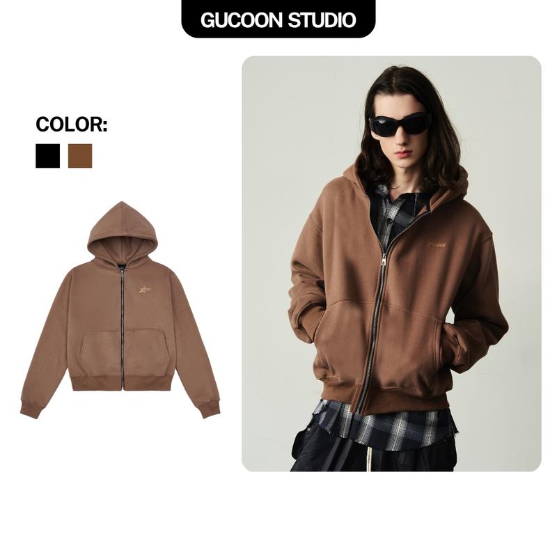  Áo Hoodie Nam Nữ Gucoon Form Boxy Crop Tay Dài Áo Hoodie Zip Kéo Khoá Nỉ Bông Mềm Mại Unisex Basic Top Menswear Đen Nâu Women 
