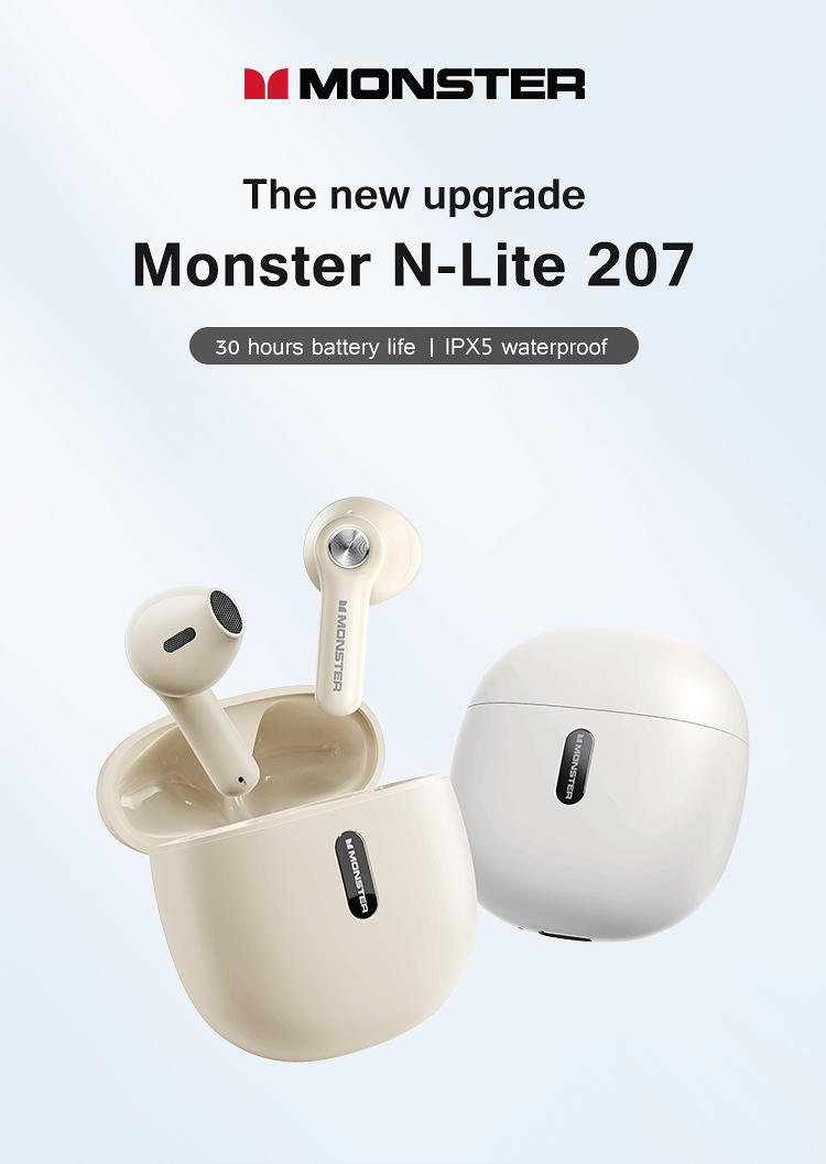 Product Introduction of Monster N-Lite 207 Wireless Earphone Bluetooth 5.4 Waterproof In-Ear HiFi Stereo Noise Canceling Wireless Earbuds With Microphone monster headphones 4