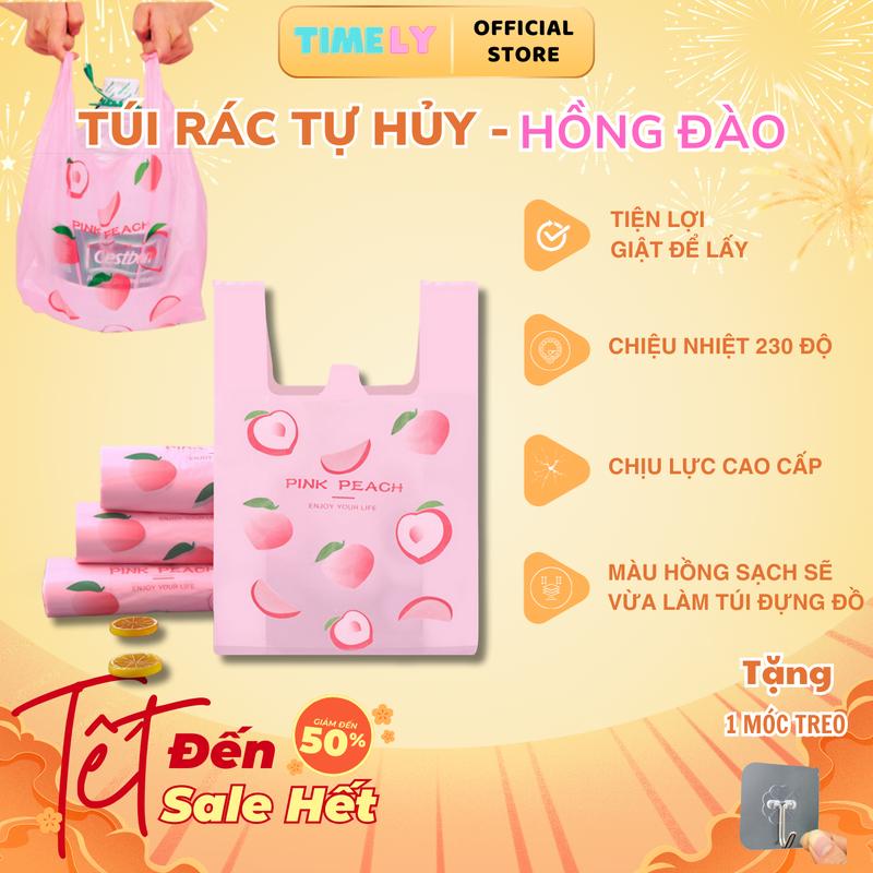 Túi Rác Hồng Đào Sinh Học Tự Hủy   Loại Túi 5kg    - Hãy Để Rác Không Làm Xấu Góc Nhà Bạn - 50 Túi Cuộn 30*50cm - Có Quai Xách Tiện Lợi - Màu Sắc Xinh Xắn Có Thể Làm Túi Đưng Đồ - Túi Rác Nhà Bếp  Kitchen  