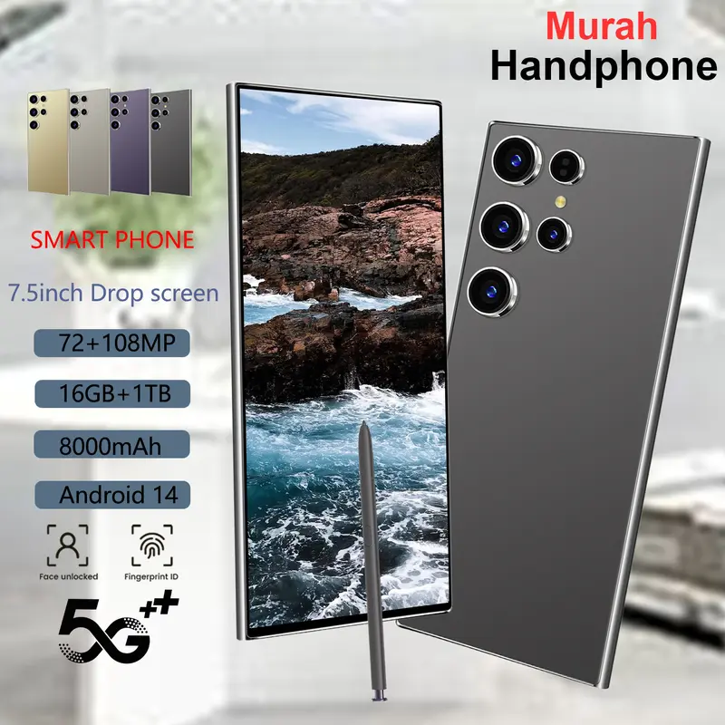 Hp Samsug Galxy S24 Ultra Ponsel Baru AndoridMurah Handphone 7.5inci Layar HD Orginal Smartphone Ram16GB+ROM 1TB8000mAh Baterai FastCharge50MP+108MP HD Kamera 0
