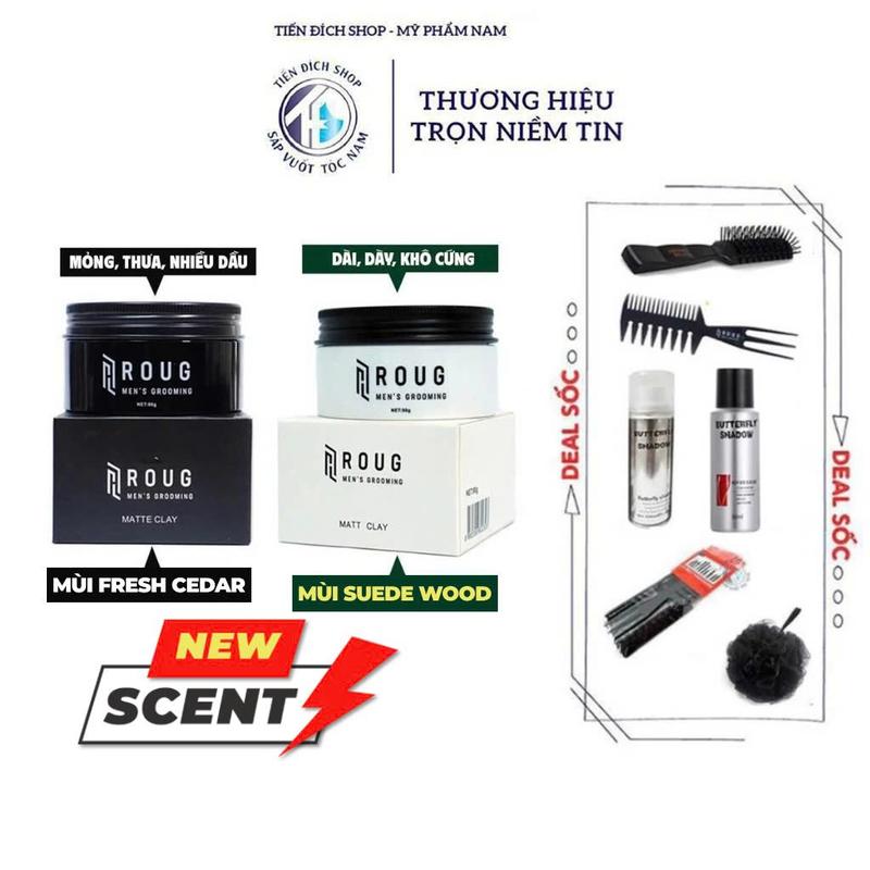 Sáp vuốt tóc Roug Men's Grooming Matte Clay 90gr màu đen , Matt Clay 90gr màu trắng chính hãng + Gôm Butterfly 150ml hoặc Bọt tạo kiểu tóc Butterfly Shadow 80ml | Tặng Theo Phân Loại Nam Nữ Women Chăm Sóc Tóc Dưỡng Tóc