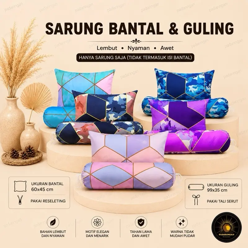 Set Sarung Bantal dan Guling reseleting Motif Polos Embos Aestetik Bahan Pollymicro Tebal Halus Tidak Luntur