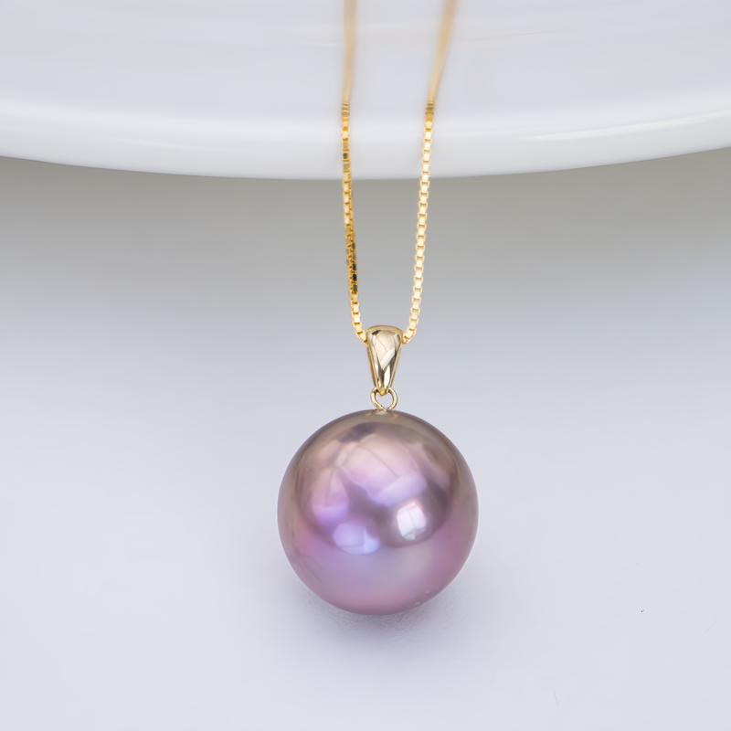 Product Introduction of Shui Yu 18k Freshwater Core Purple Pearl Pendant 14-15mmNear Round Flaw Silver Chain ZH13448 2