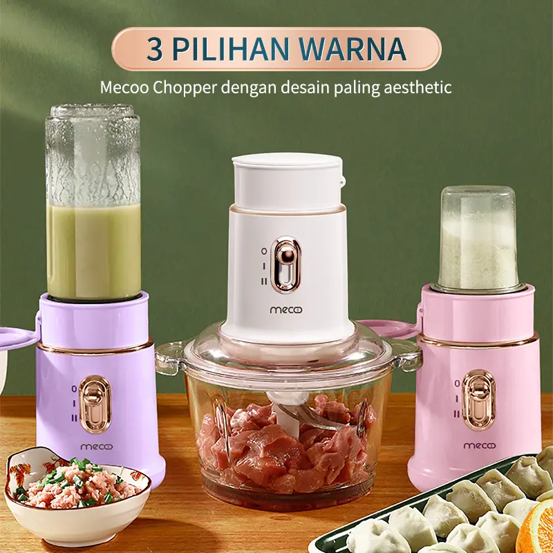 Mecoo Most Aesthetic 5 in 1 Antibacterial Odorless Chopper 250 Low Watt BPA Free / Blender Daging / Baby Food Processor / Penggiling Daging 8