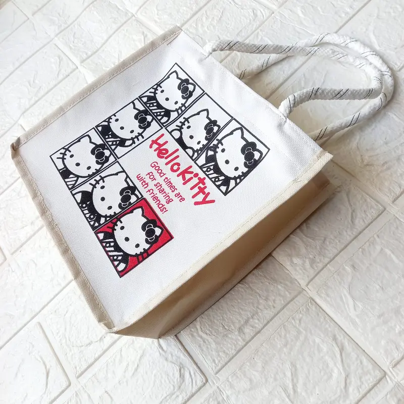 Tote Bag Mini Tali Sumbu Putih Wanita Tas Mini Motif Sablon Totebag Serut Karakter 3