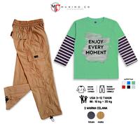 Gambar MAXIMO.CO Setelan Anak Enjoy Moment Salur Sage dan Celana Kargo Parasut Panjang 2 warna untuk Usia 3-12 Tahun Fashion Anak - Kaos Salur + Parasut Kargo Hitam, setelan M (3-4 tahun) dari Maximo Clothing Store Kab. Bandung 2 Tokopedia