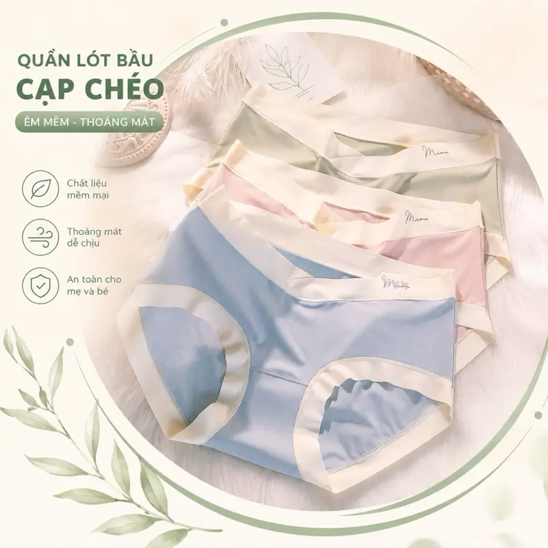 Quần lót bầu cạp chéo MAMA KIAN chất thun lạnh cao cấp, quần chip bà bầu chất tăm thoáng mát, siêu co giãn, quần bầu nâng đỡ bụng bầu ôm trọn tình yêu bé nhỏ Voi