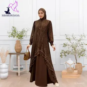 Binarra Dress Baju Gamis Lebaran Brokat Mewah Elegan Bahan Ceruty Babydoll Mahogani Gaun Pesta Kekinian
