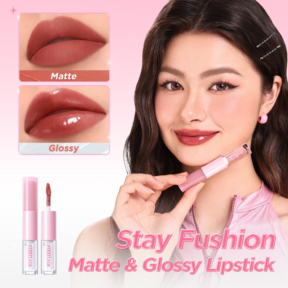 [Pinky]PINKFLASH Stay Fusion Matte & Glossy Lipstick Lasting Transferproof Waterproof Intense Coverage Lightweight Non-sticky 2 IN 1 LIPSTICK L31