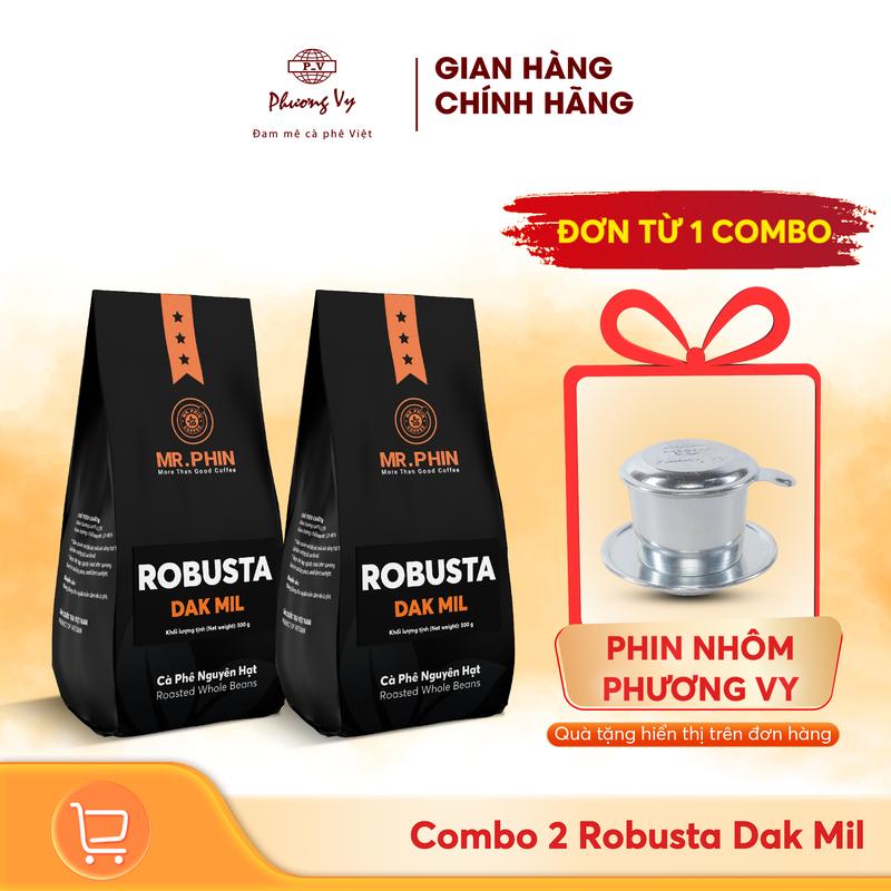 COMBO 2 Cà Phê Mr. Phin Robusta Dak Mil 500g, cafe đậm đà, không chua, Phương Vy Coffee
