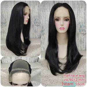 Half Lace wig rambut palsu wanita dewasa panjang55cm lurus 9012mnt Hitam