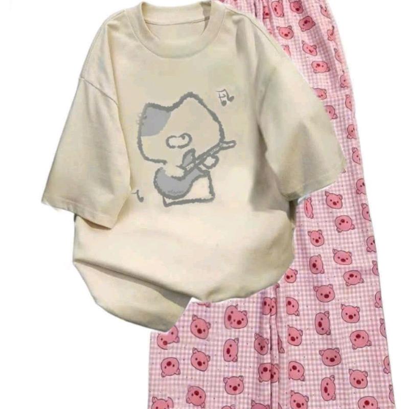 Tổng hợp các set bộ quần hoạt hình+ mix áo croptop trơn tăm lạnh - Thoải mái & thời trang 6