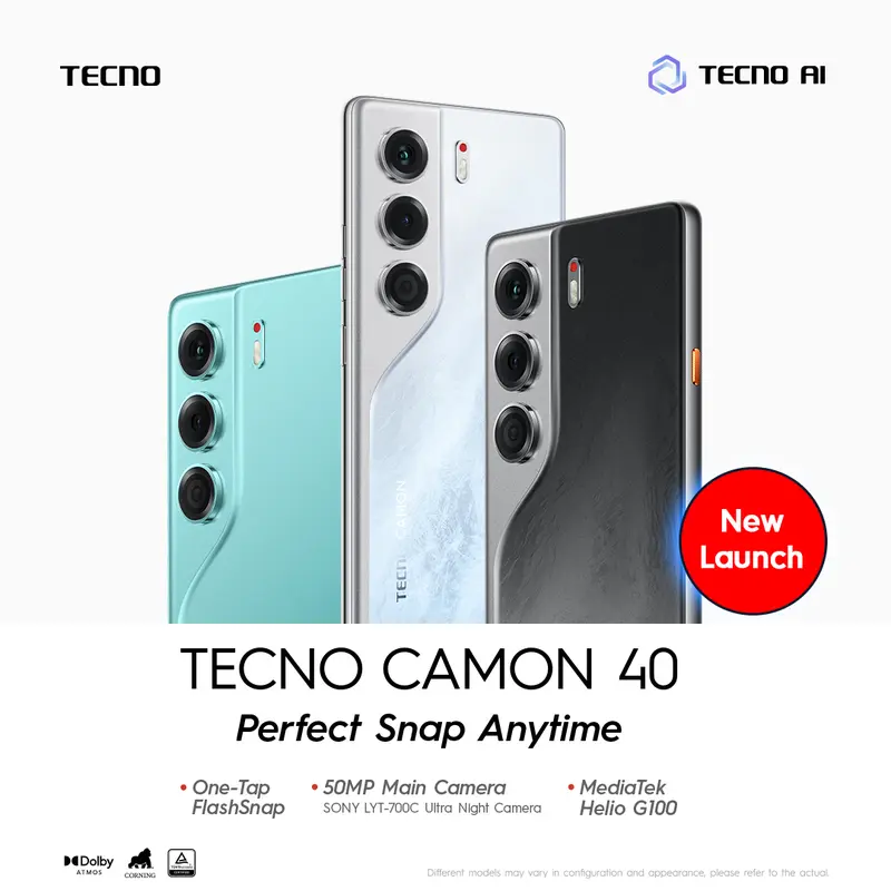 [FlashSnap] TECNO CAMON 40 - 8+8GB*/256GB, 50MP Sony + 8MP Ultra Wide Camera, 32MP Front Camera, 120Hz AMOLED, IP66, 5200mAh+45W, Garansi 12+1 Bulan 3