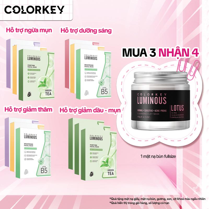 [EX] COMBO 3 HỘP mặt nạ giấy COLORKEY LUMINOUS hỗ trợ cấp ẩm Phiên bản nâng cấp 10 miếng/hộp