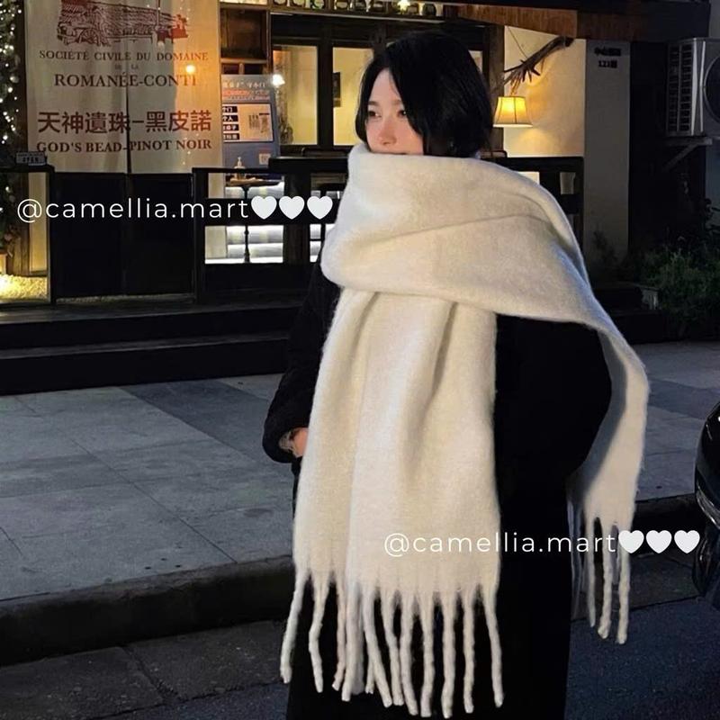 Khăn quàng cổ bản to ấm áp BST màu trơn mới khăn len choàng chất liệu dày dặn style Hàn Quốc