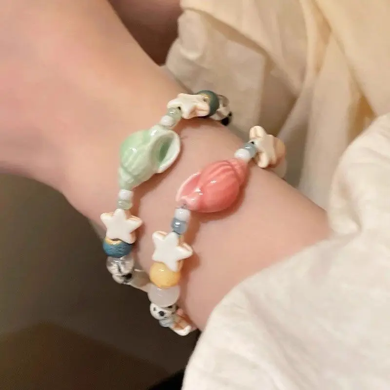 Vòng Tay Đính Cườm, Ngôi Sao Ốc Xà Cừ Hàn Quốc, Dành Cho Nữ, Thích Hợp Đi Biển Mùa Hè, Tuyệt Vời Làm Quà Tặng Sinh Viên, Phong Cách Ins 7