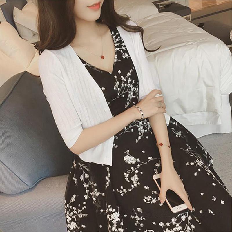 Product Introduction of Ice silk knitted cardigan short jacket for women in spring, autumn, and summer, thin outer layer, shawl with suspender skirt, sun protection top Knitwear Womenswear Lingerie Comfort 7