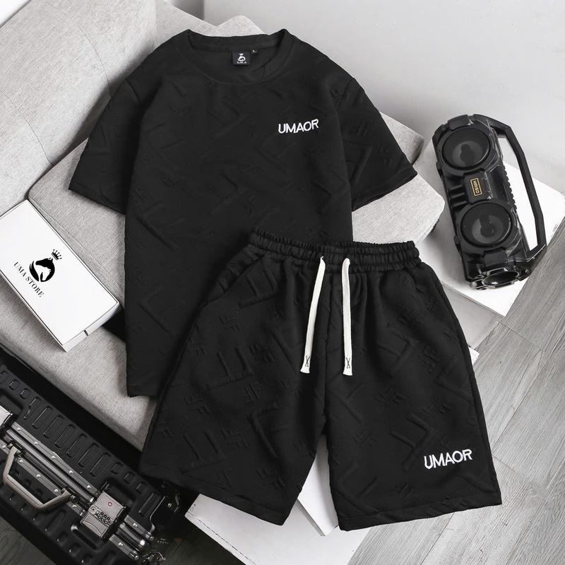Bộ xốp F2 có hình thêu UMAOR cao cấp khỏe khoắn sang trọng thể thao Menswear tốp bộ trẻ trung mát lịm Tre Có Cổ Tron có thể giặt máy