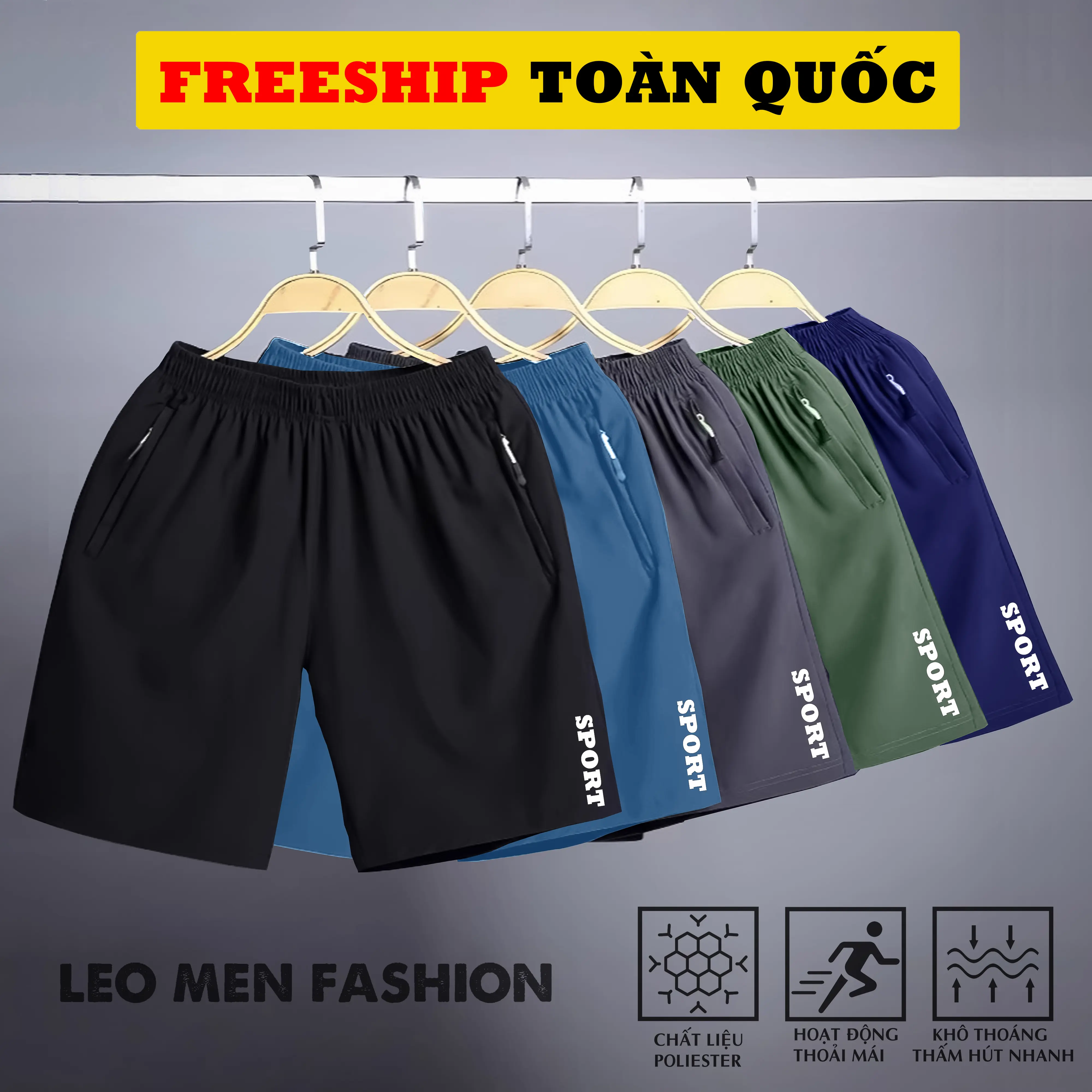 COMBO 5 Quần Short Nam LEO Men Fashion Chất Vải Trơn Thoáng Mát, Logo Sport Thời Trang, Có 2 Túi Khoá - Menswear