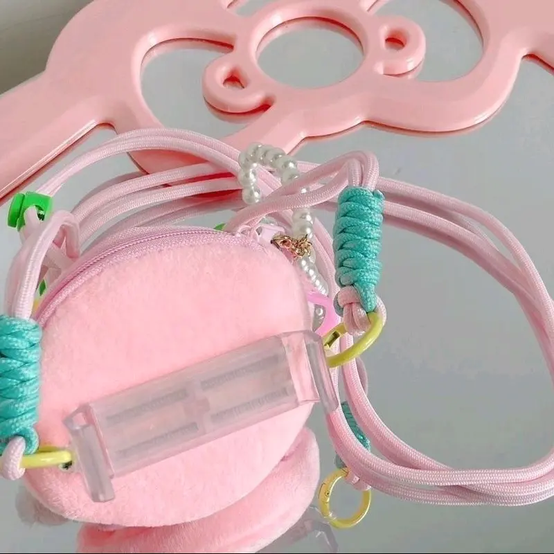 (0031) Gantungan Hp Aestetic lanyard strap mini bag  boneka cute korean  pink Handphone holder Tali soft silicon ungu tua 5