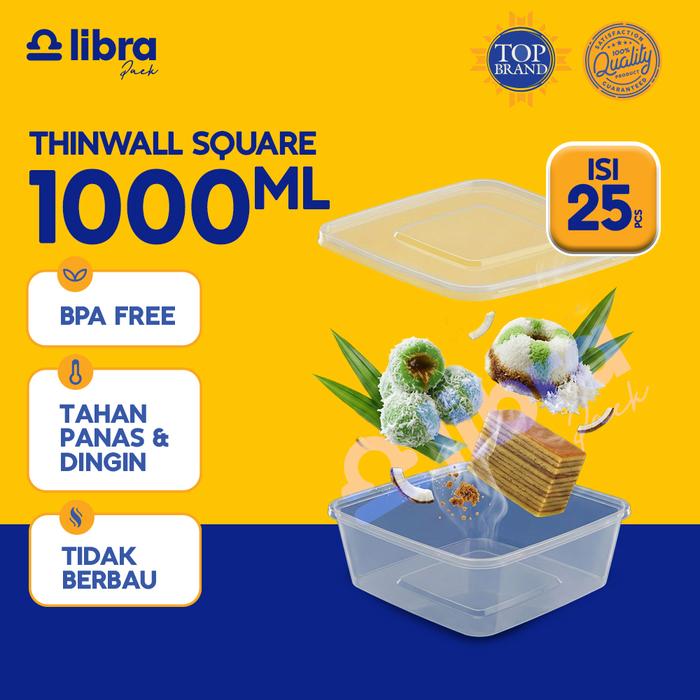 Gambar 25 Pcs - Thinwall Square 1000ml Food Container Box Kotak Makan Plastik Murah dari Libra Pack Kota Tangerang Tokopedia