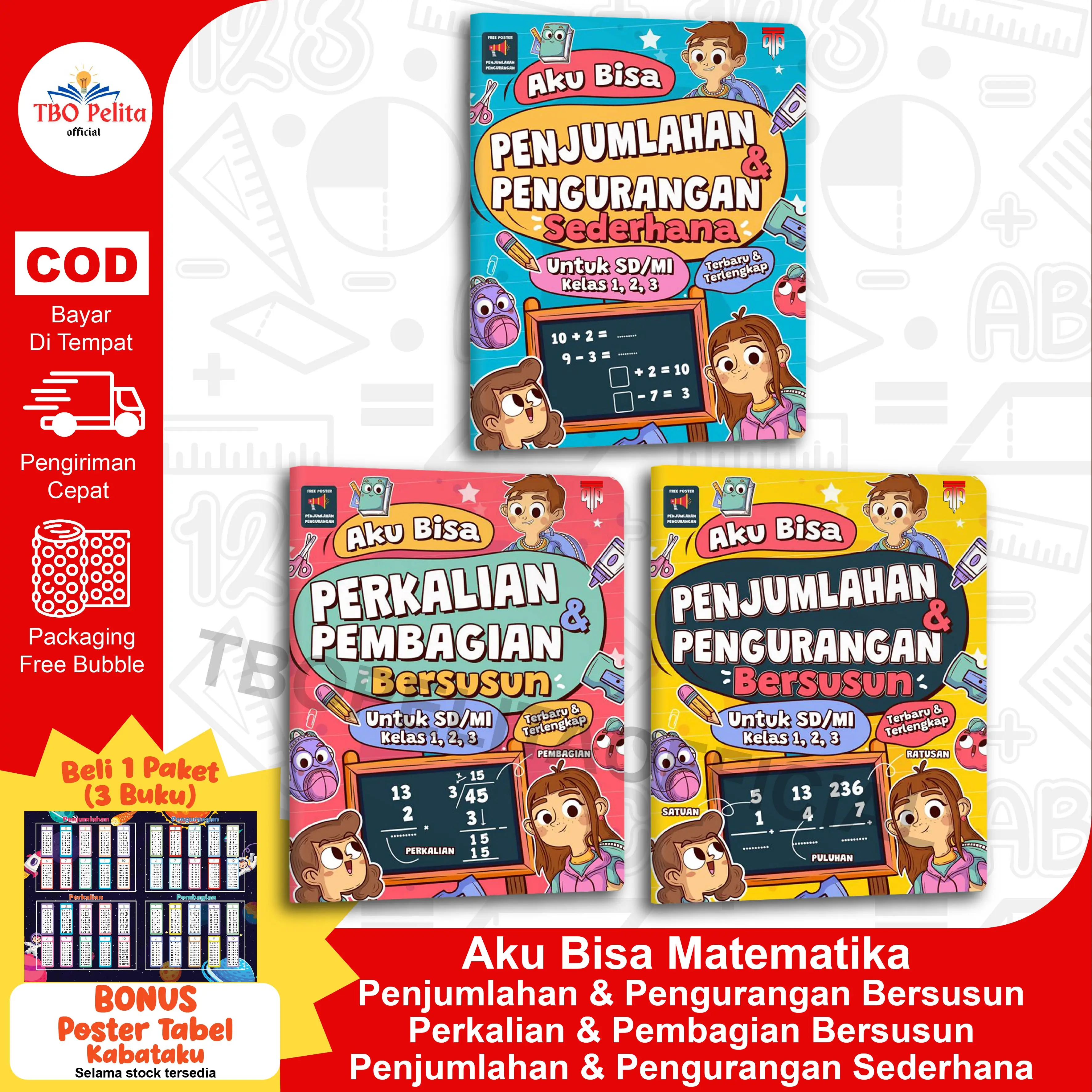 Buku Aku Bisa Penjumlahan Pengurangan Bersusun, Perkalian Pembagian Bersusun, Penjumlahan pengurangan sederhana SD/MI