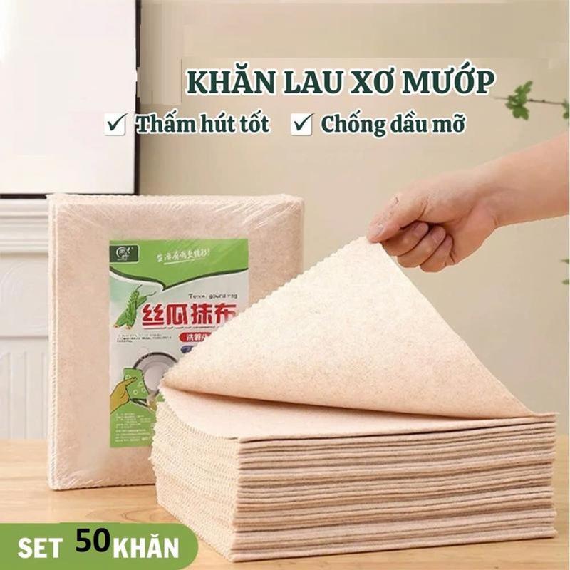  Sét 50 Khăn Lau Xơ Mướp Sợi Tự Nhiên Thấm Hút Tốt Khăn Lau Chén Dĩa Chống Dầu Mỡ Tái Sử Dụng 