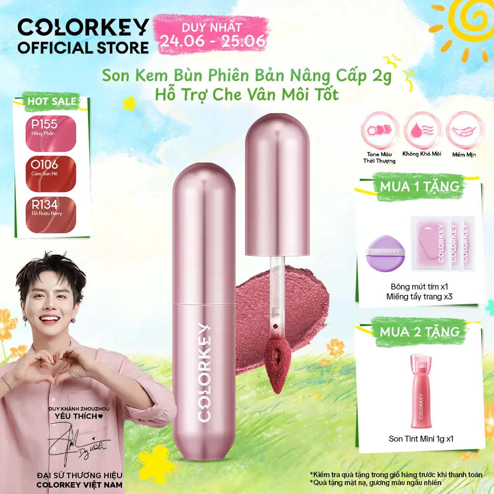 [PHIÊN BẢN NÂNG CẤP] Son Kem Bùn COLORKEY Lip Mud Mousse Matte Chất Son Mềm Mịn, Che Vân Môi Tốt, Hỗ Trợ Dưỡng Ẩm, Màu Sắc Thời Thượng 2g | BigBuy360 - bigbuy360.vn