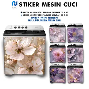 Stiker Mesin Cuci 2 Tabung dan 1 Tabung Full body Motif Bunga Elegant  Kekinian