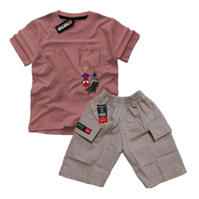 kaos setelan anak pocket terbaru katun dan celana twill 4