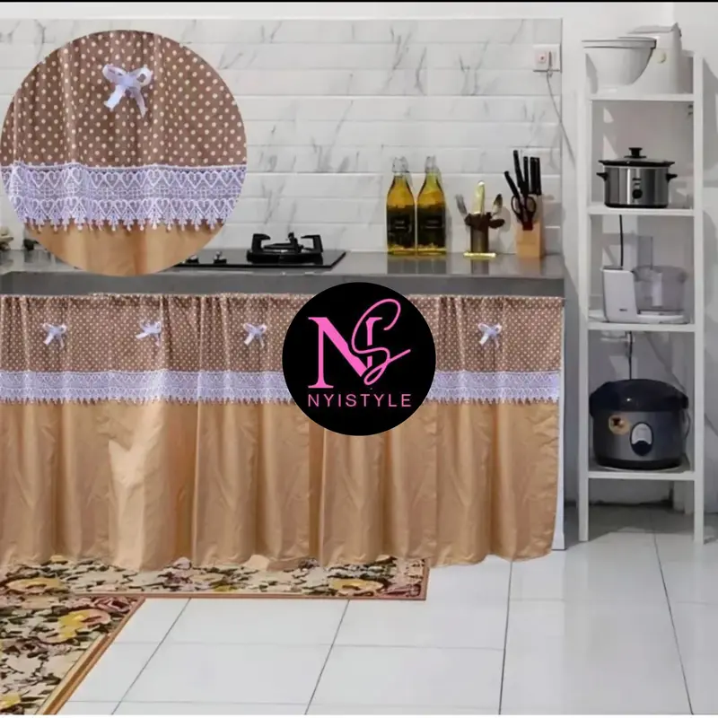 Gorden Kolong Dapur/Gorden Kolong dapur Polka Polos Pita Renda Love, 1