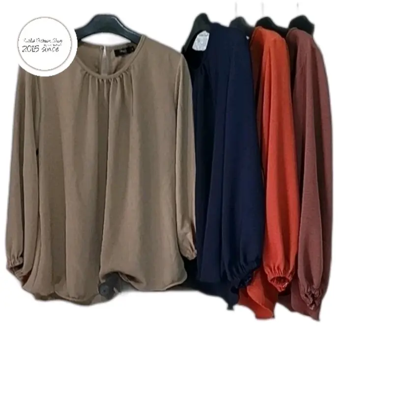 Baju Atasan Kemeja Blouse Wanita Muslim Simple Polos Lengan panjang Lengan Tangan Karet Crinkle Casual Formal Kerah Nyaman Kancing Basic Kancing Basic   Wudhu Maroon Airflow 8