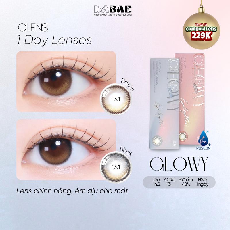  Lens 1 ngày Glowy Black Brown chính hãng Olens Korea DIA 14.2mm có độ 0-8 DABAE 