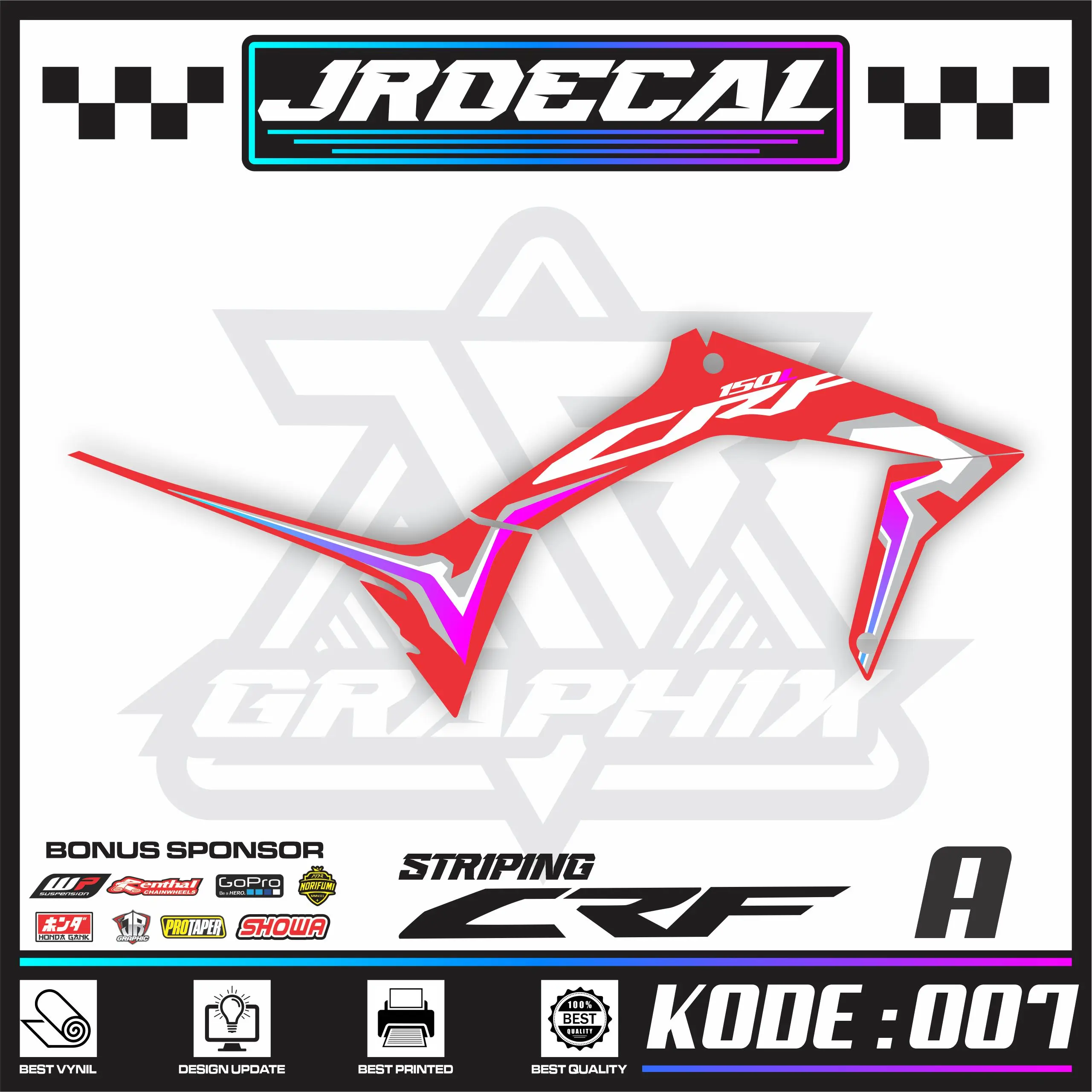 (BISA COD) Striping Sticker  CRF 150 L Original Tersedia Merah Putih Hitam Varisai Keren - Stiker List crf 150 l original Grafis Supermoto Keren Free Laminasi Satu Set Kanan Kiri JRDECAL 007