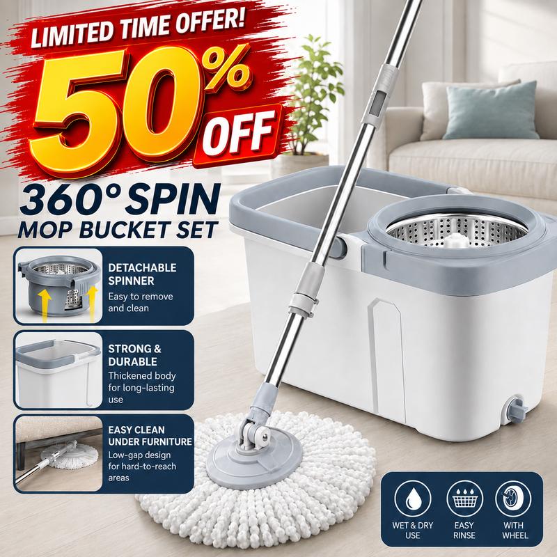 Cây Lau Nhà Xoay 360°,thùng đôi giặt vắt tích hợp, giỏ vắt inox, đầu lau thấm nước,lau sạch nhanh khô