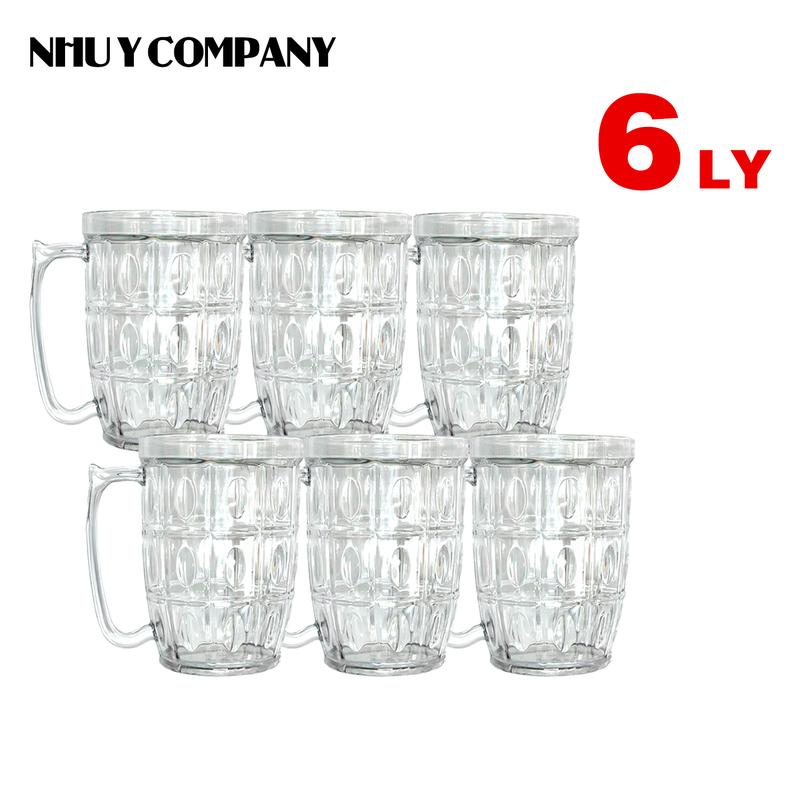 Bộ 6 ly nhựa mica cao cấp, trong suốt, có quai, dùng uống bia, nước ngọt tại gia đình, quán ăn tiện lợi, quán nhậu, đám tiệc - Như Ý Company 1