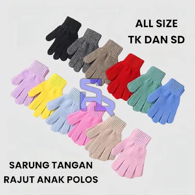 Sarung Tangan Rajut Anak Polos All Size TK dan SD untuk Anak-anak