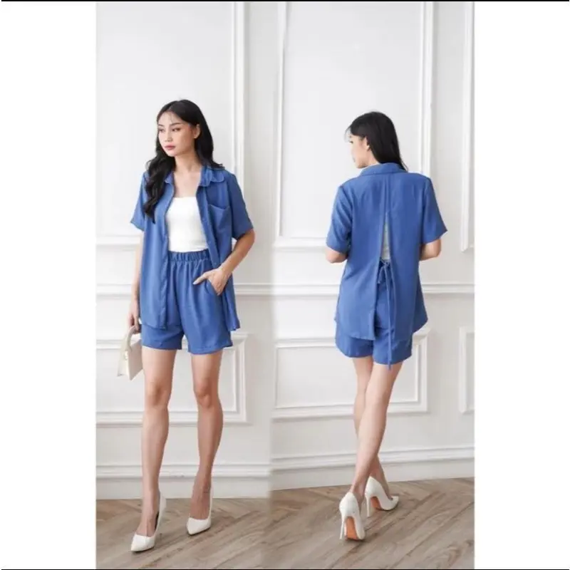 PROMO TERLARIS SETELAN KEMEJA+HOTPANS/ SETELAN KOREA/SETELAN WANITA 1