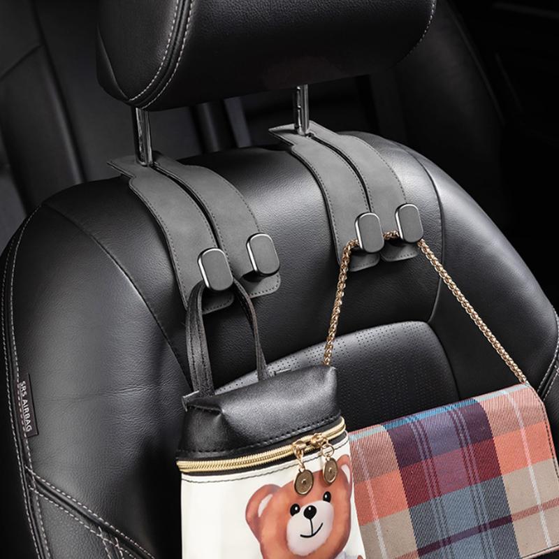 Car Seats Hooks For Headrest,Car Seat Back Storage Hook For Headrest,Bag Hook Holder Double Hook,Headrest Hooks For Purses And Bags, Car Hooks Leather Accessories Black 4