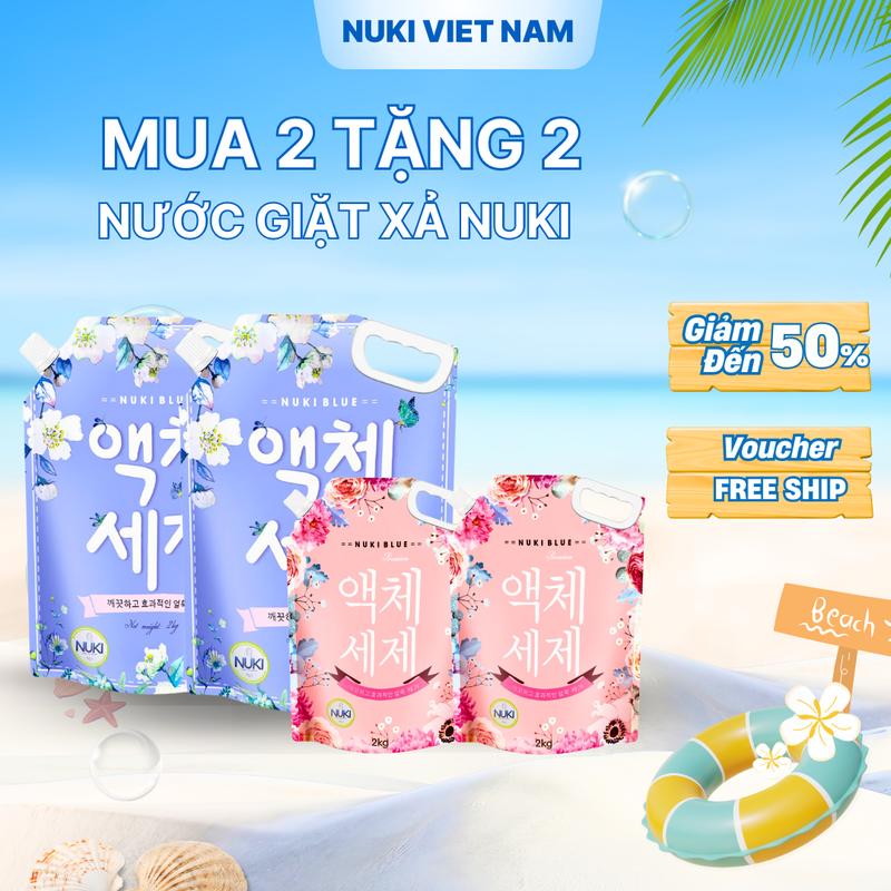 [MUA 2 Lớn TẶNG 2 Nhỏ] Túi nước giặt Hàn Quốc Nuki Blue 2kg - Hương Thảo Mộc, Hương Ngàn Hoa, Lưu hương dịu nhẹ - Làm Sạch