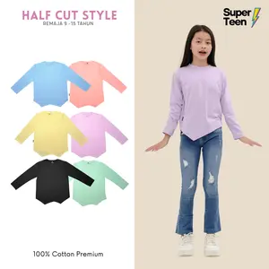 Kaos Remaja Anak Perempuan Tanggung Lengan Panjang Variasi Bawah Lancip Kupat Umur 9 - 15 Tahun Superkidscloth
