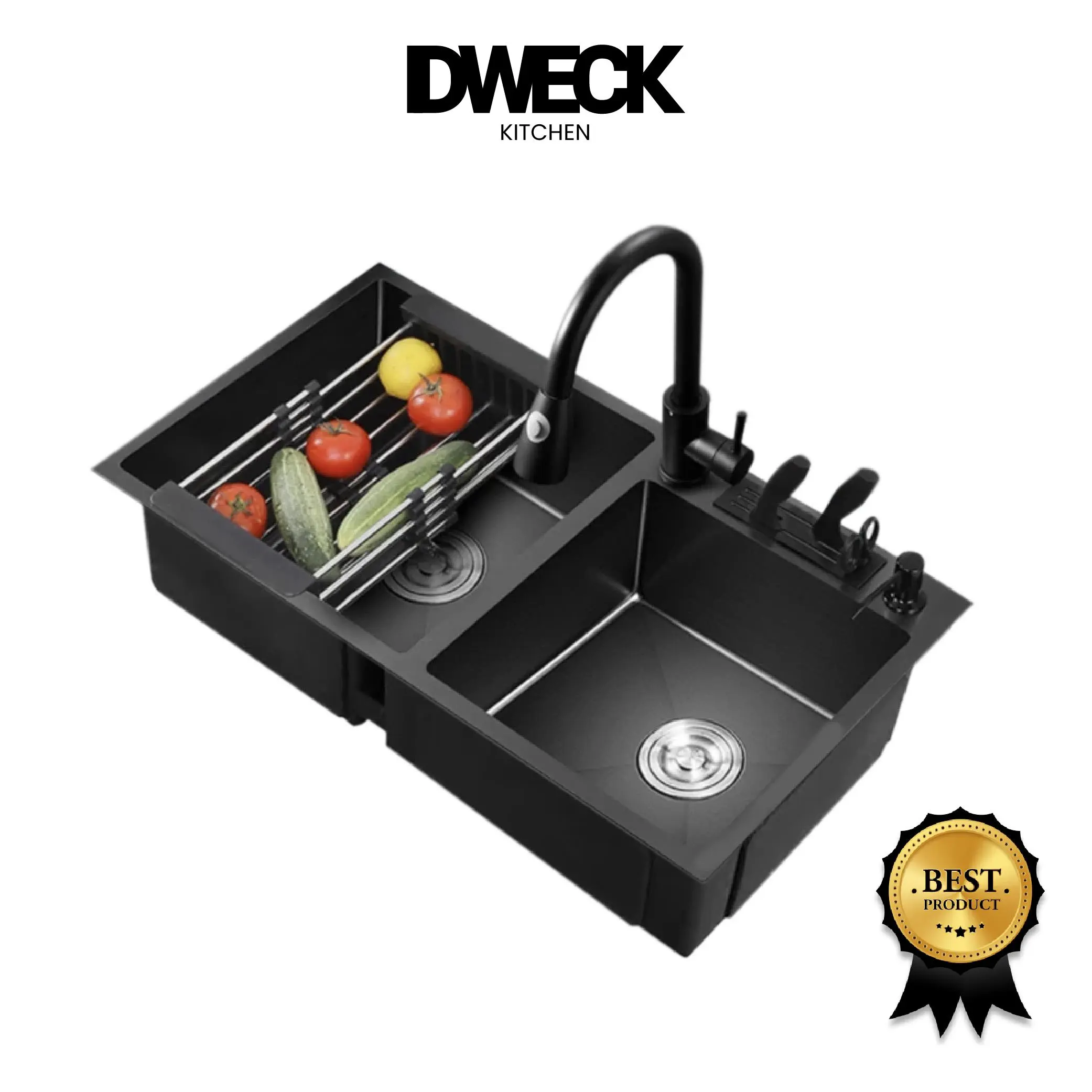 DWECK - Kitchen Sink Black Tempat Pisau Stainless 304 2 Lubang Minimalis