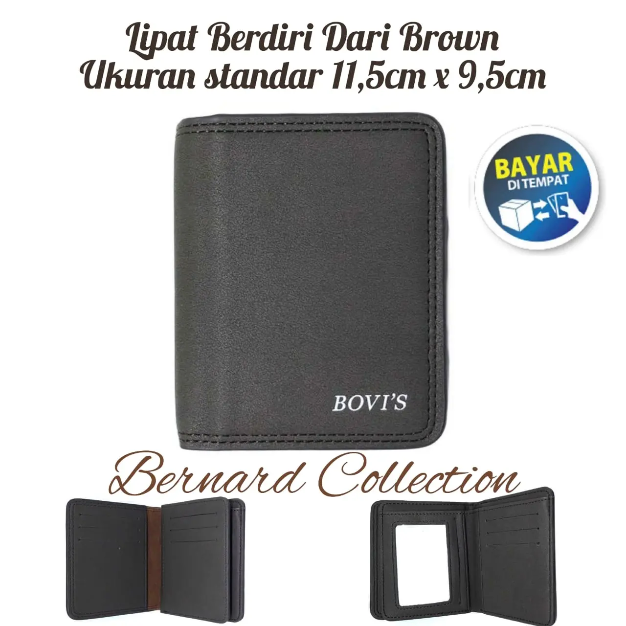 Dompet Pria Dompet Simple Dan Polos Dompet Model Lipat Berdiri Bahan PU Brudu Kartu Uang Kulit Hitam