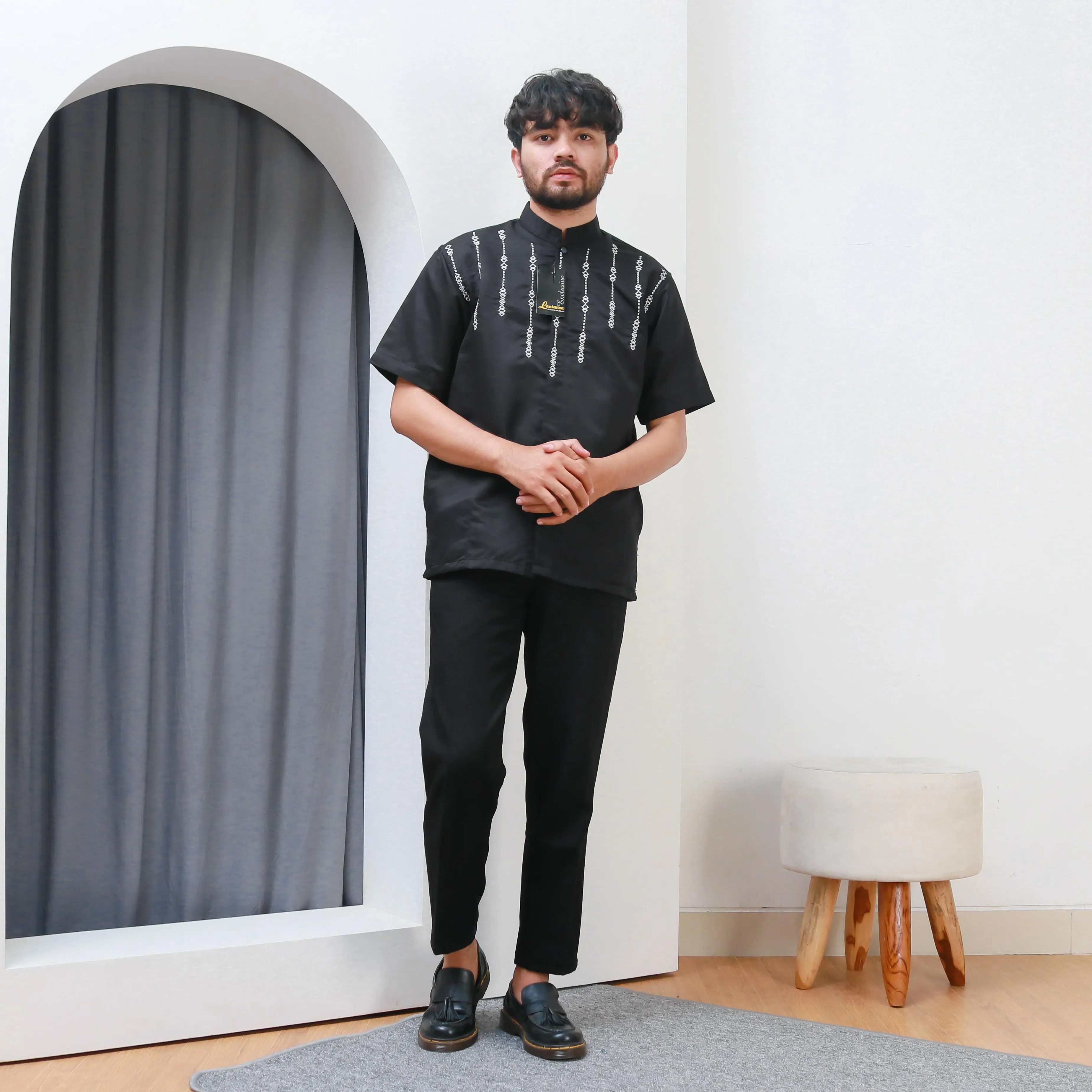 Laatansa Exclusive - Baju Koko pria Dewasa Bordir Lengan Pendek Hitam Blackseries Dzimar