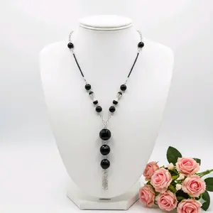 Kalung Mutiara Hitam Simple Kalung Wanita Bahan Sintetis Tali Kulit Sintetis Akrilik Panjang Sesuai Request Gratis