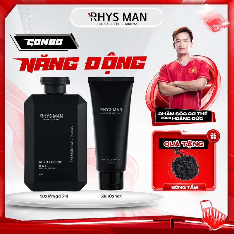 Combo Sữa tắm gội nam 350ml - Sữa rửa mặt 100ml RHYS MAN Dưỡng Da Body Dưỡng Body Dưỡng Da Body Dưỡng Body