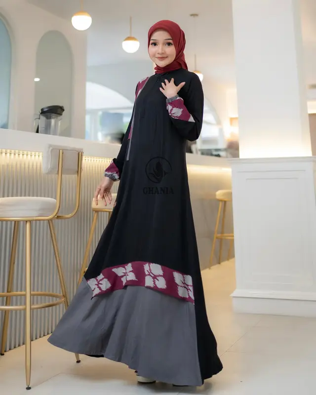 Ghania Malika Hitam Terbaru 2025 Rayon Twill Premium mix Tenun Etnic 1
