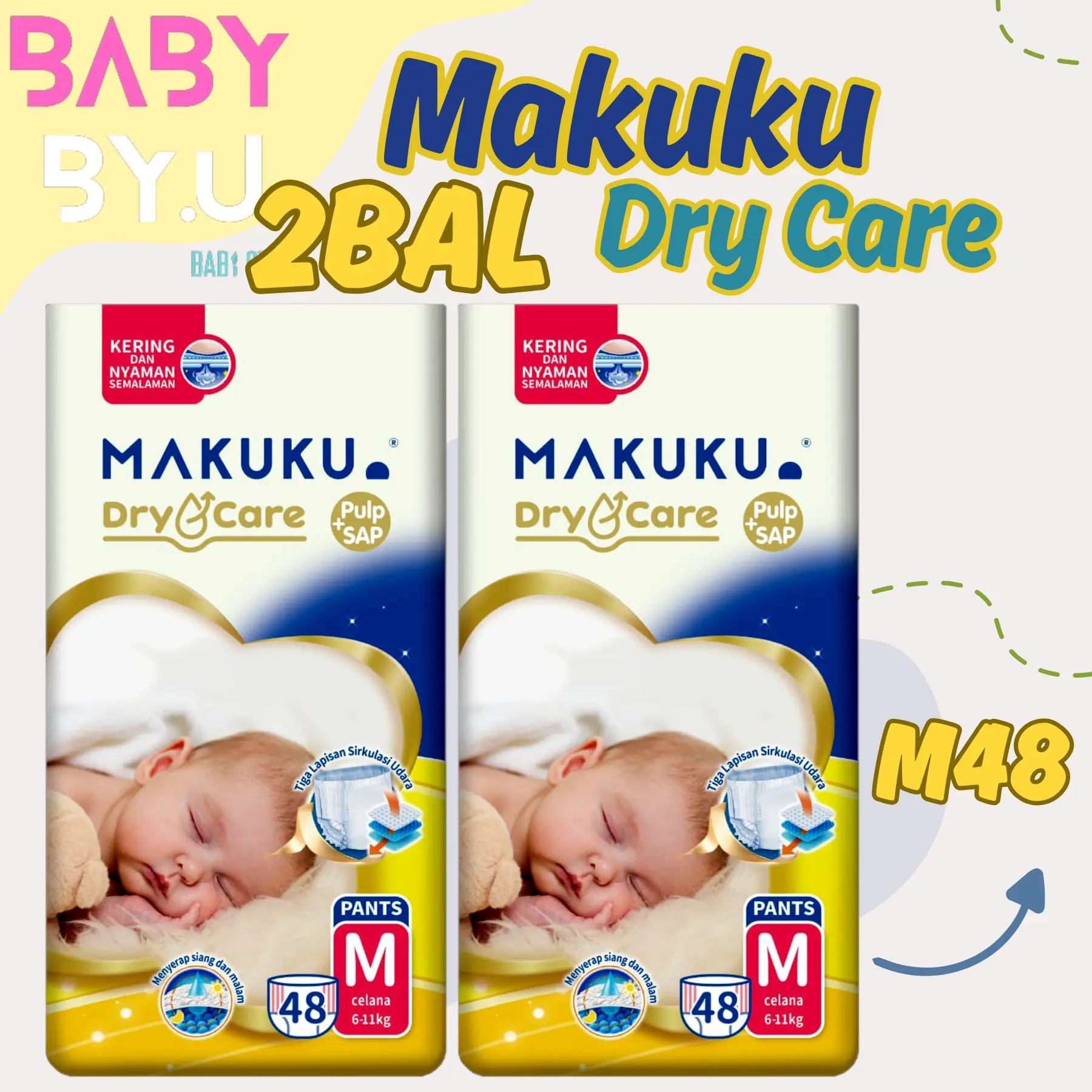 [2BAL] MAKUKU DRY CARE JUMBO DIAPERS PANTS M Popok